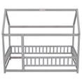 thumbnail image 5 of Modern Twin Size Montessori Floor Bed with House Roof Frame, Fence Guardrails and Opening, Grey, 5 of 8