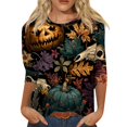 thumbnail image 2 of Halloween Shirts Women Plus Size Funny 3/4 Sleeve Tops Spooky Pumpkin Printed T Shirts Horror Round Neck Pullover Holiday Three Quarter Length Blouses, 4XL, 2 of 7
