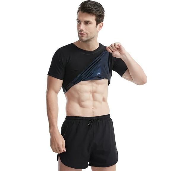 Xinhuaya Men's Body Shaping Short-Sleeved Sauna Shirt, Size S, Black