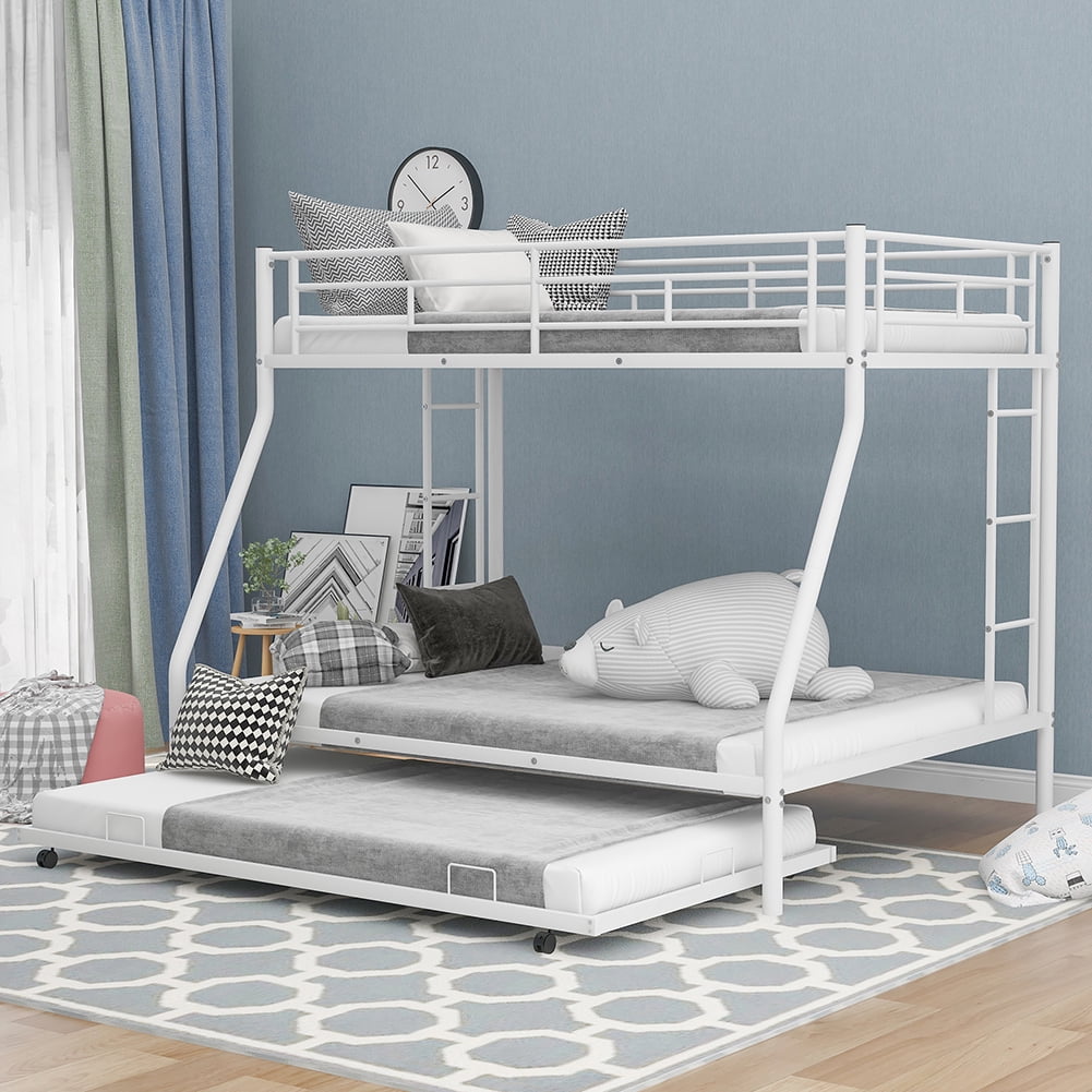 Kadyn Twin over Full Bed with Sturdy Steel Frame, Bunk Bed with Two-Side Ladders, White