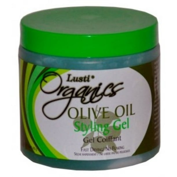 lusti organics olive oil styling gel, fast drying, no flaking, 16 oz