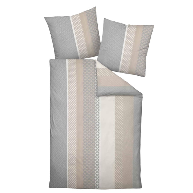 Janine Ropa de Cama 2 Piezas - Mako-Soft-Seersucker, Algodón, sin Planchar, con motivos Beige 135x200cm