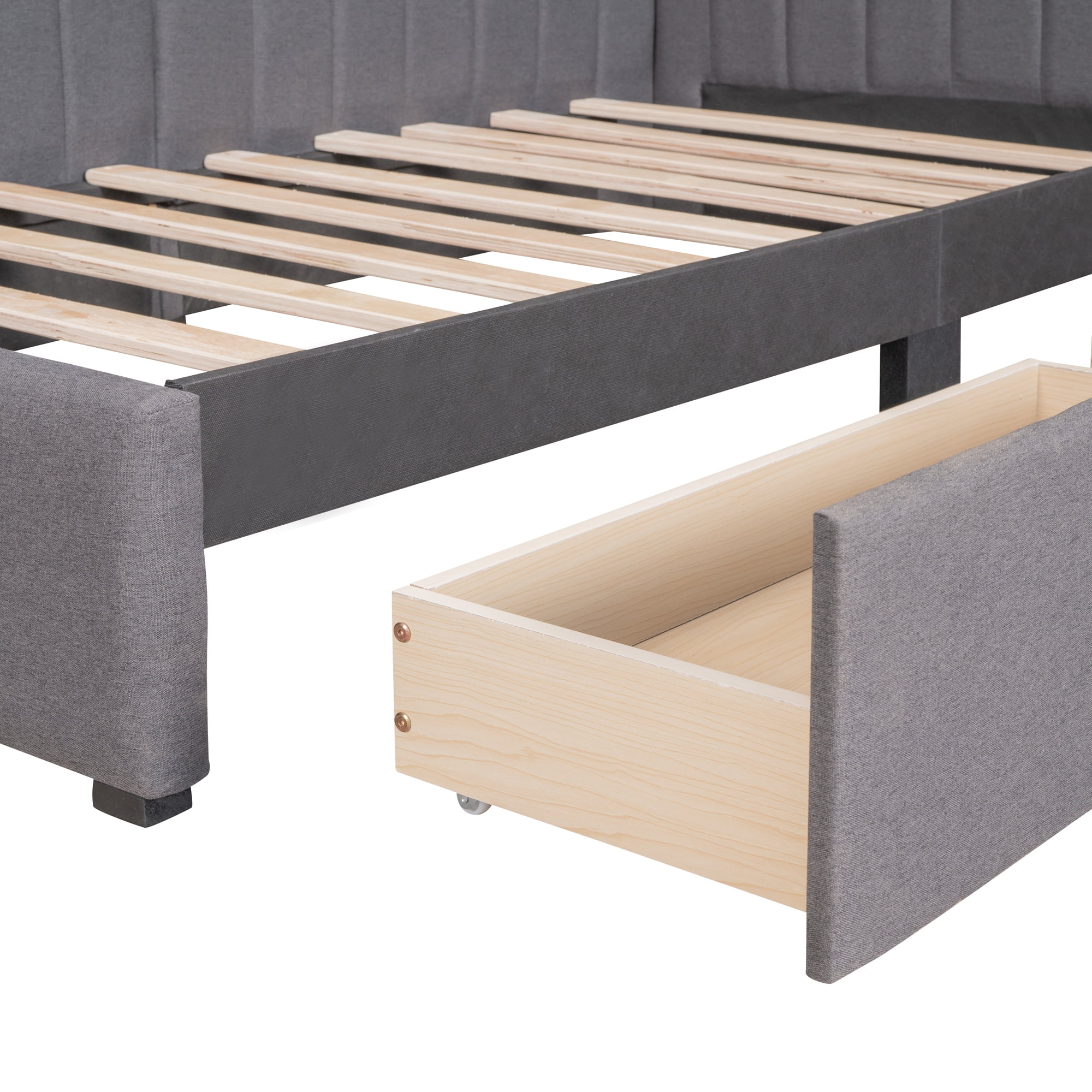 Aukfa Upholstered Daybed with Two Storage Drawers, Twin Sofa Bed Daybed, Gray