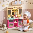 thumbnail image 2 of Qaba Kids Kitchen Playset with Real Lights and Sounds, Pink, 2 of 10