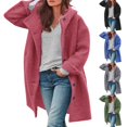 thumbnail image 5 of Tiqkatyck Trench Coat Womens Long Sleeve Casual Fleece Fuzzy Jacket Loose Fitting Warm Winter Outwear Fashion Lapel Jacket Coats Plus Size Tops Clearance Long Sleeve Tops Blue L, 5 of 6