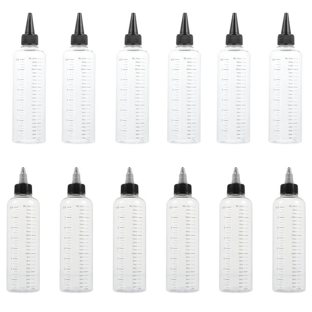 12 botellas de boca puntiaguda para tinte de cabello, botellas exprimibles, botellas con aplicador a escala, 250 ml