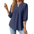 thumbnail image 5 of ZXSXSY Women Eyelet Crochet V Neck Lantern 3/4 Sleeves Scoop Hem Flowy Casual Dressy Blouse, 5 of 7