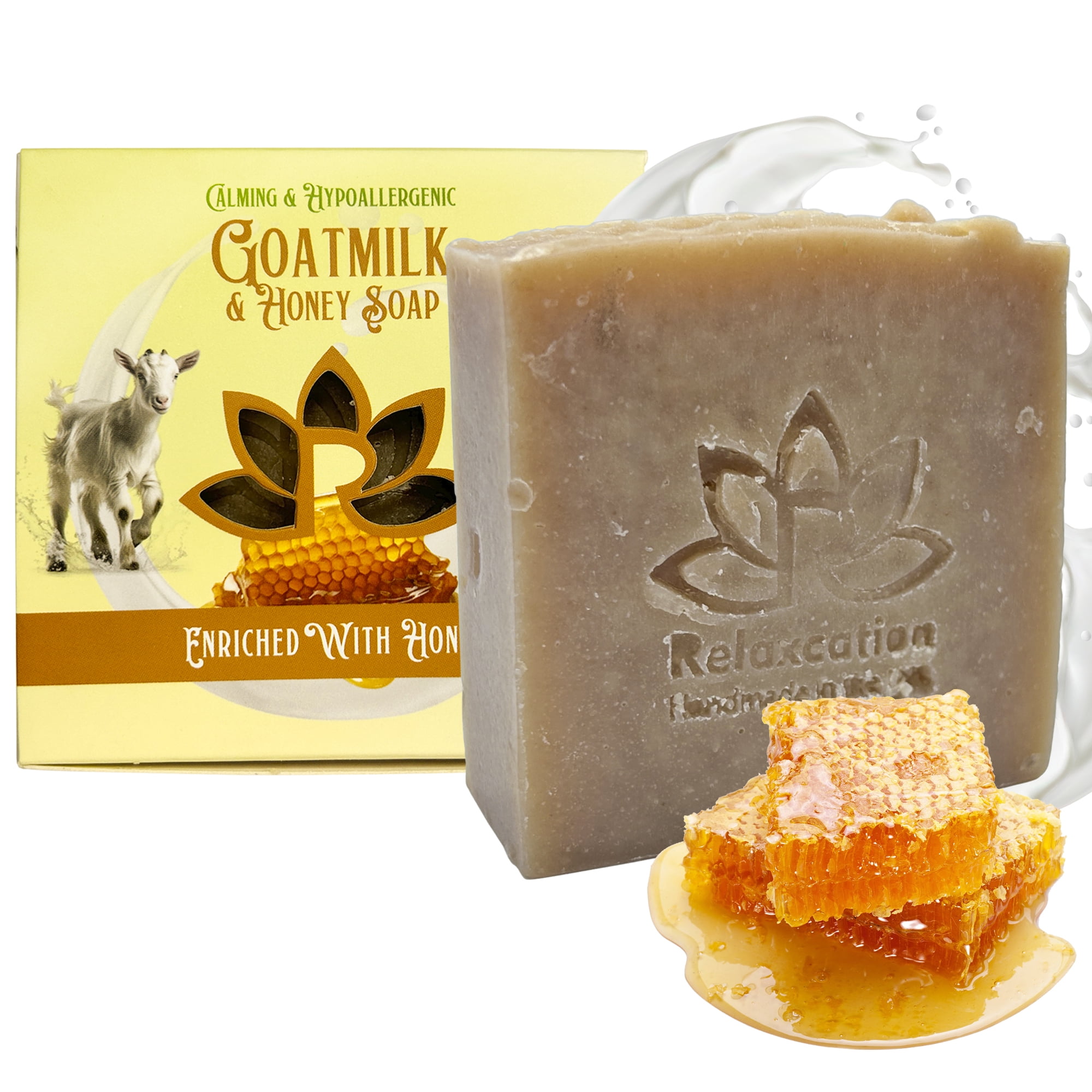 Goat Milk Soap Bar with Natural Oils Real Raw Honey Coconut Olive Mild Soft Moisturizing Cold Process Handmade in USA by Relaxcation