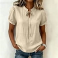 thumbnail image 4 of DeHolifer Women's Summer Tops V-Neck Solid Color Casual Lightweight Short Sleeve Tee T-Shirts Khaki L, 4 of 8