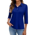 thumbnail image 2 of Qwertyu Polo Shirts Women Women's 3/4 Sleeve Shirts Collared V Neck Half Sleeve Work Shirt Blue L, 2 of 5