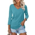 thumbnail image 2 of Oversized Tshirts for Women V Neck 3/4 Sleeve Color Block Tops - Solid Basic Summer Tees Polyester Spandex Casual Everyday Wear Tshirts Shirts for Women Comfort Colors Tshirt, 2 of 7