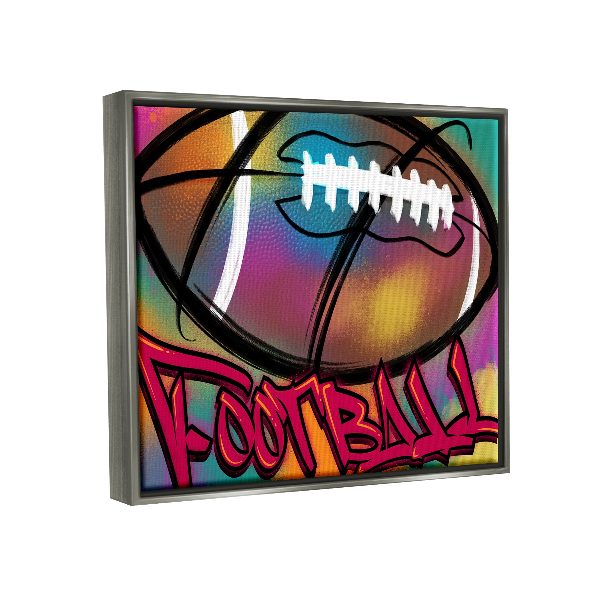 Stupell Industries Urban Sports Football Abstract Painting Gray Floater Framed Canvas Art Print Wall Art, 31 x 25