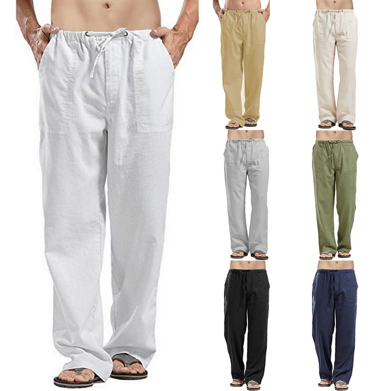 Mens Cotton Linen Harem Pants Shorts Baggy Yoga Cropped Trousers Loose ...