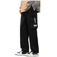 thumbnail image 2 of Fankiway Men's Solid Color Fleece Casual Loose Drawstring Multi-Pocket Work Pants Elastic Cuff Long Trousers Black L, 2 of 7