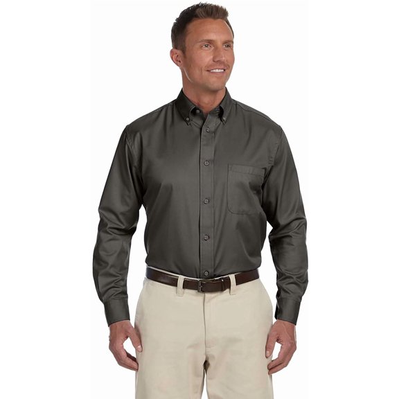 Harriton M500T Men's Tall Easy Blend™ Long Sleeve Twill Dress Shirt-Dark Grey-2XLT