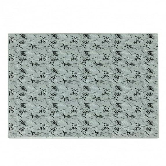 Floral Cutting Board, Monochrome Illustration of Bamboo Leaves Drawn by Hand, Decorative Tempered Glass Cutting and Serving Board, in 3 Sizes, by Ambesonne