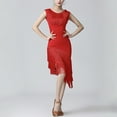 thumbnail image 2 of Sleeveless Tiered Fringe Asymmetry Latin Salsa Party Dress Dance Performance Clothes, 2 of 3