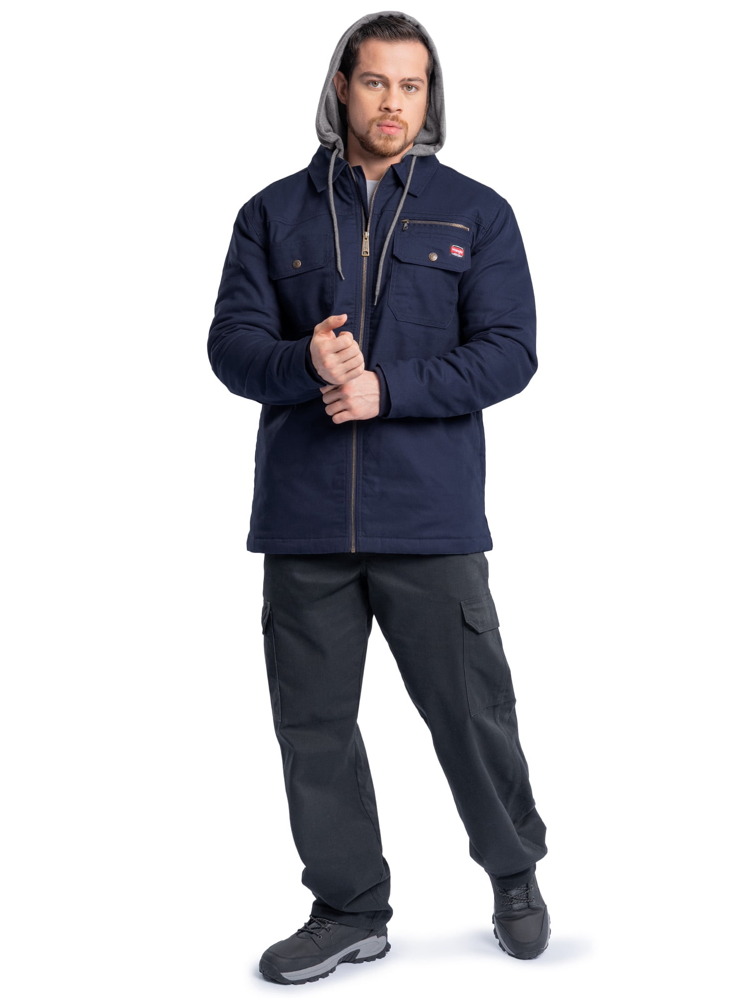Wrangler Workwear Men's Quilted Lined Work Shirt Jacket with Hood, Size S-5XL (Men's and Big Men's)