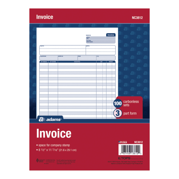 Adams® Carbonless Invoice Unit Sets, 3-Part, 8 1/2" x 11 7/16 ...