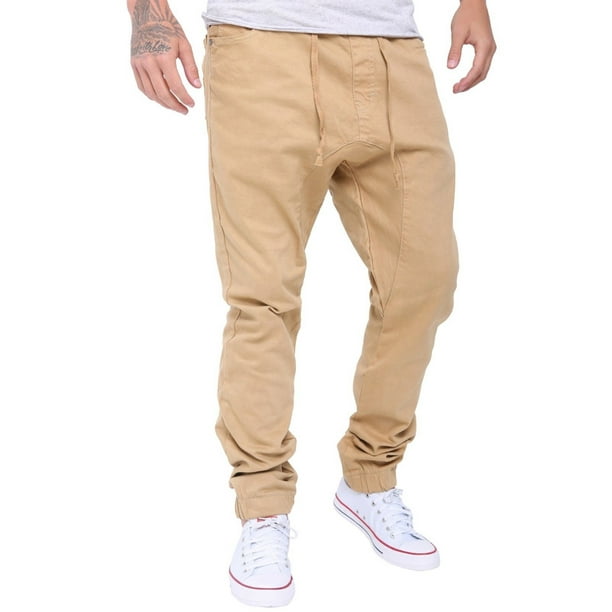 Mens Athletic Slim Jogger Trousers Harem Cargo Twill Pants