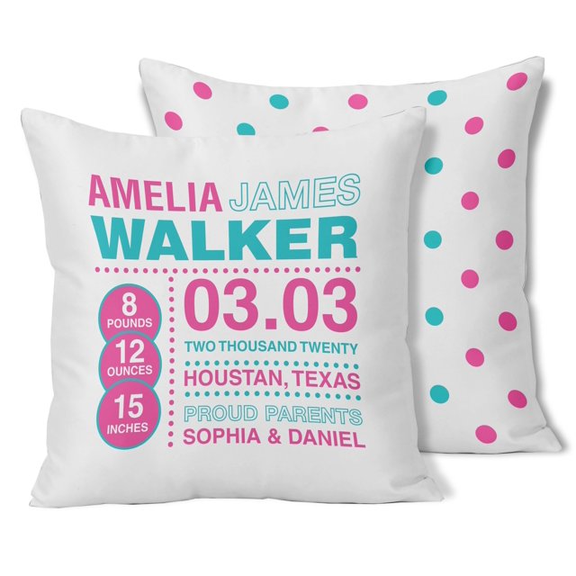 Printtoo Personalized Birth Announcement Pillow With Insert-Custom State MapBirthStats BabyGender Reveal Gift Nursery Dcor-14x14 Inches