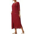 thumbnail image 4 of INSPIRE CHIC Women Zipper Robe Long Sleeve Loungewear Housecoat Midi Nightgown with Pockets S Red, 4 of 6
