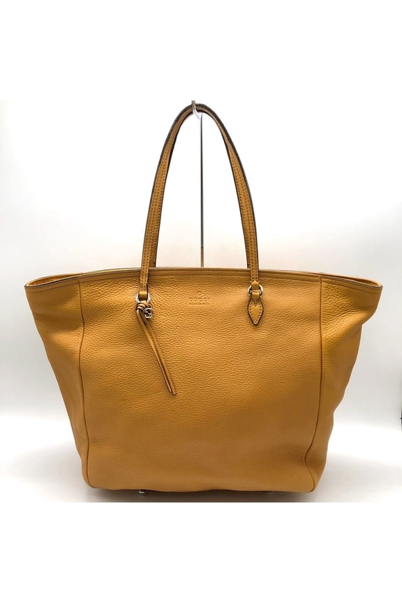 Pre-Owned GUCCI 323671 Interlocking G Leather Tote Bag with Tassel, Yellow, Women's (Fair)
