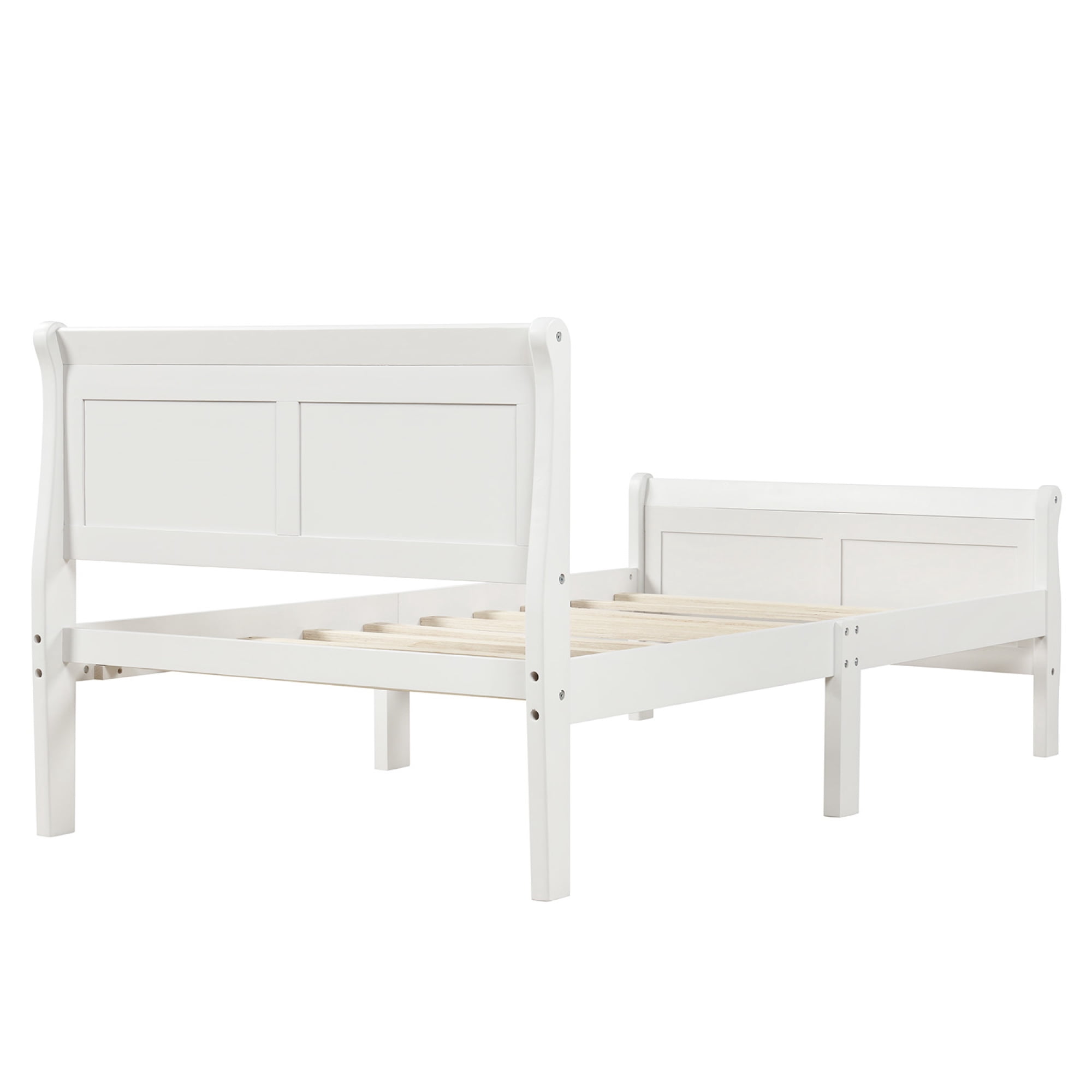 Leumius Wood Platform Bed Twin Bed Frame with Headboard and Footboard,Wood Slat Support for Bedroom Guest Room White