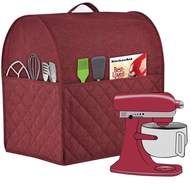 Stand Mixer Dust-proof Cover for KitchenAid Mixer,Multi Pockets for Various Kitchen Appliance Accessories,Water-resistant,Easy Cleaning (Wine r