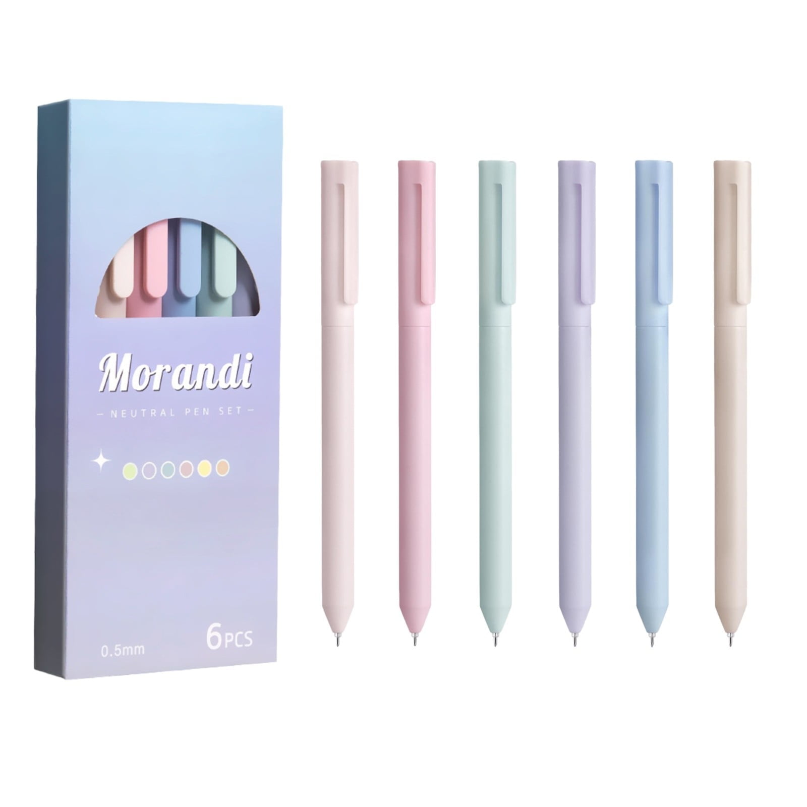 ZTTD Retractable Gel Pens, 6 Pack Aesthetic Morandi Color Black Ink, Quick Dry 0.5mm Fine Point Rolling Ball Gel Pens Smooth Writing for Note Taking and Marking Supplies, Office Home Supplies