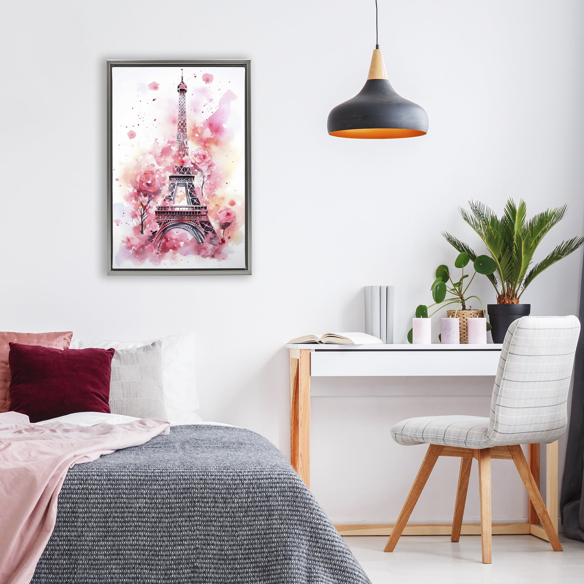 Stupell Industries Eiffel Tower In Roses Gray Framed Floater Canvas Wall Art, design by Creative Studio