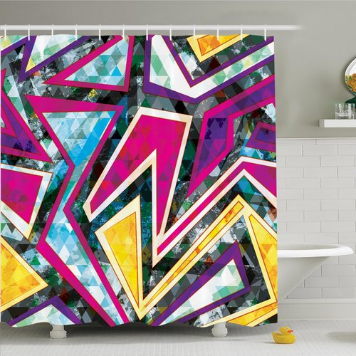 Ambesonne Abstract Art Geometric Diamond Shower Curtain Set