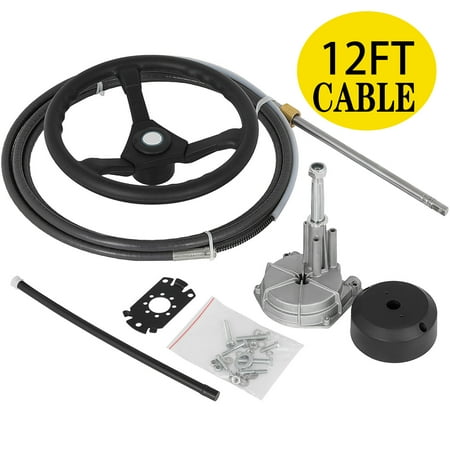 VEVORbrand Boat Steering Cable 12 Ft. Outboard 12 Ft. Mechanical Rotary with 13 In. Wheel  Boat Accessories
