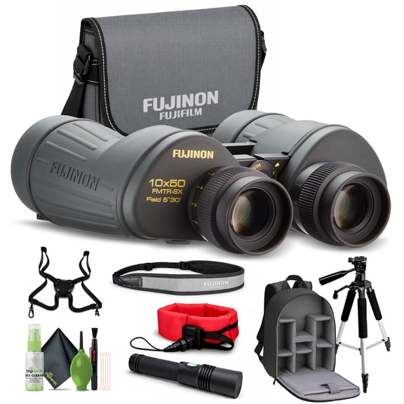Fujinon 10x50 FMTR-SX Polaris Binoculars, Waterproof Wide Angle Porro Prism Optics, Individual Focus Marine & Astronomy Viewing Bundle With Tripod Flashlight Harness More