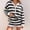 Dark Gray, variant on Womens Striped 2 Piece Short Sets Outfit Long Sleeve Henley Neck Pullover Shirt & Drawstring High Waisted Shorts With Pockets, M