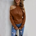 thumbnail image 4 of oqasdz Womens Sweater Solid Color Off Shoulder Tops Crossed V Neck Long Sleeve Crop Halter Pullover Sweaters Fashion Casual Versatile, 4 of 5
