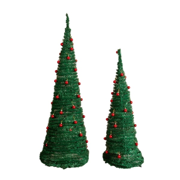 2-Pack Pop-Up Artificial Christmas Trees, 6FT and 5FT Green PVC Trees, for Home, Office, Entryway, Storefront