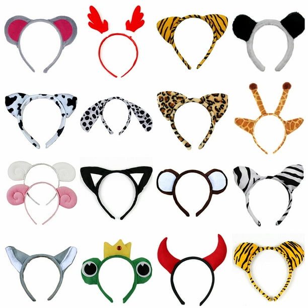 Diadema de animales de dibujos animados para el 1 de junio, tocado de peluche, banda para el cabello, orejas de conejo, conejo, gato, vaca, tigre y oveja