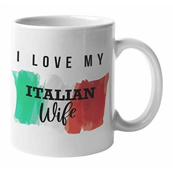 I Love My Italian Wife With Flag Of Italy Print Ceramic Coffee & Tea Gift Mug, Drinkware, Kitchen Or Bedroom Decor, Dishware, Favors, Items, And Novelties For A Marito Or Italian's Husband (11oz)