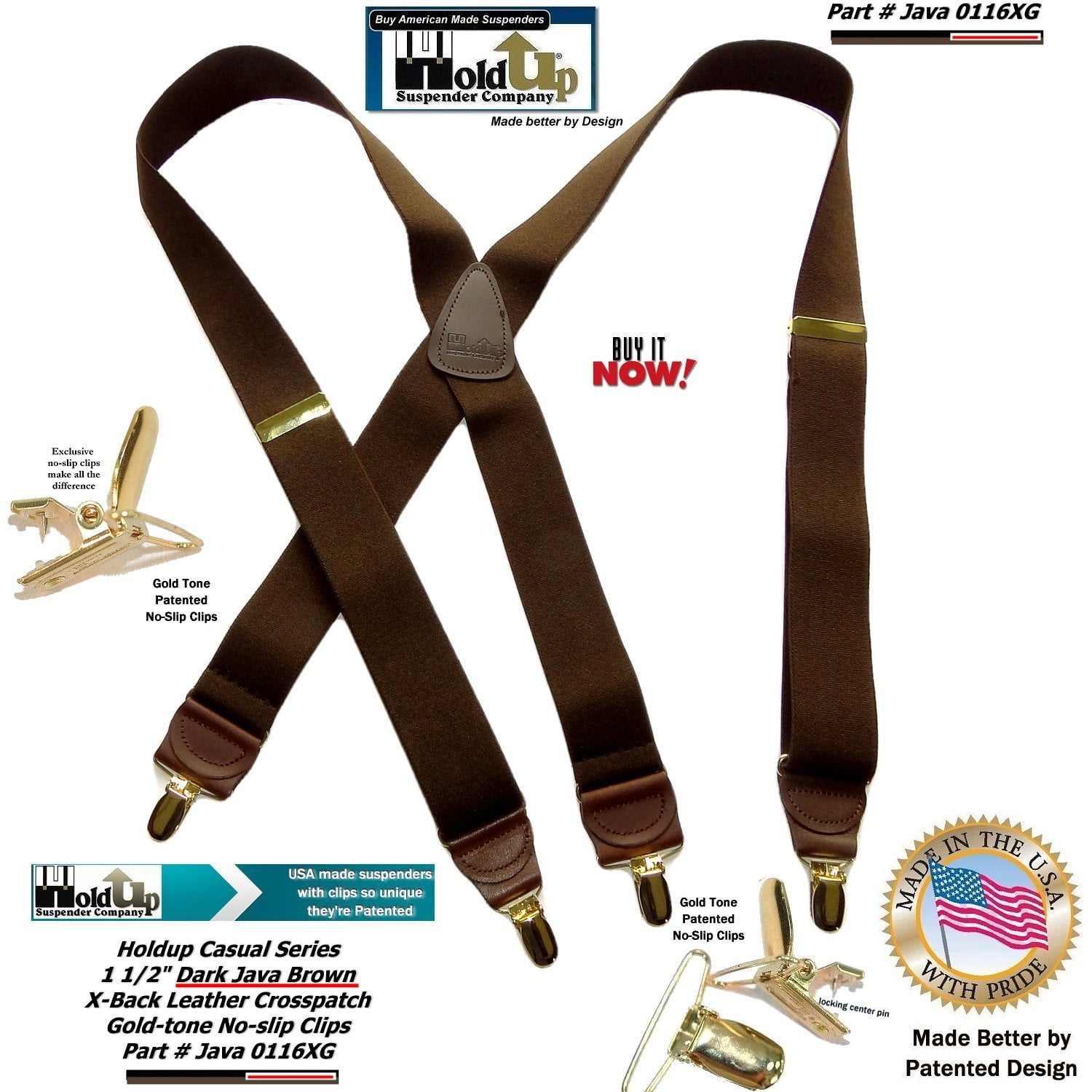 Holdup Suspender HoldUp Brand dark Java Brown Xback Men's Suspenders