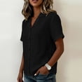 thumbnail image 6 of Edvintorg Button Down Shirts for Women Cotton Linen Turndown Collar Loose Tops Summer Short Sleeve Lightweight Casual Blouse Trendy Womens Clothes Black S, 6 of 9