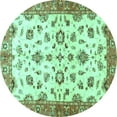 thumbnail image 1 of Ahgly Company Indoor Round Oriental Turquoise Blue Traditional Area Rugs, 7' Round, 1 of 4