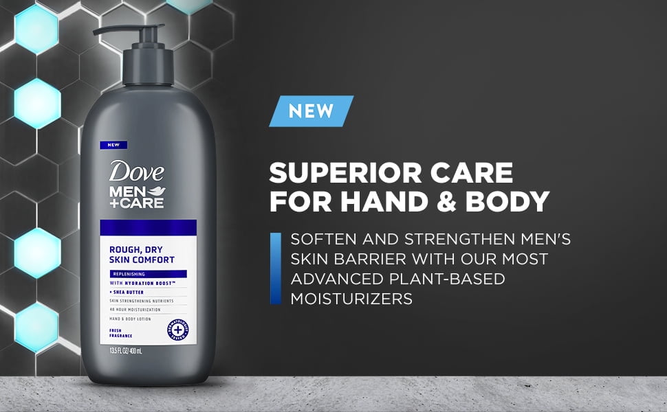 Dove Men+Care Skin Comfort Non Greasy Men's Hand & Body Lotion Dry Skin, Fresh, 13.5 oz