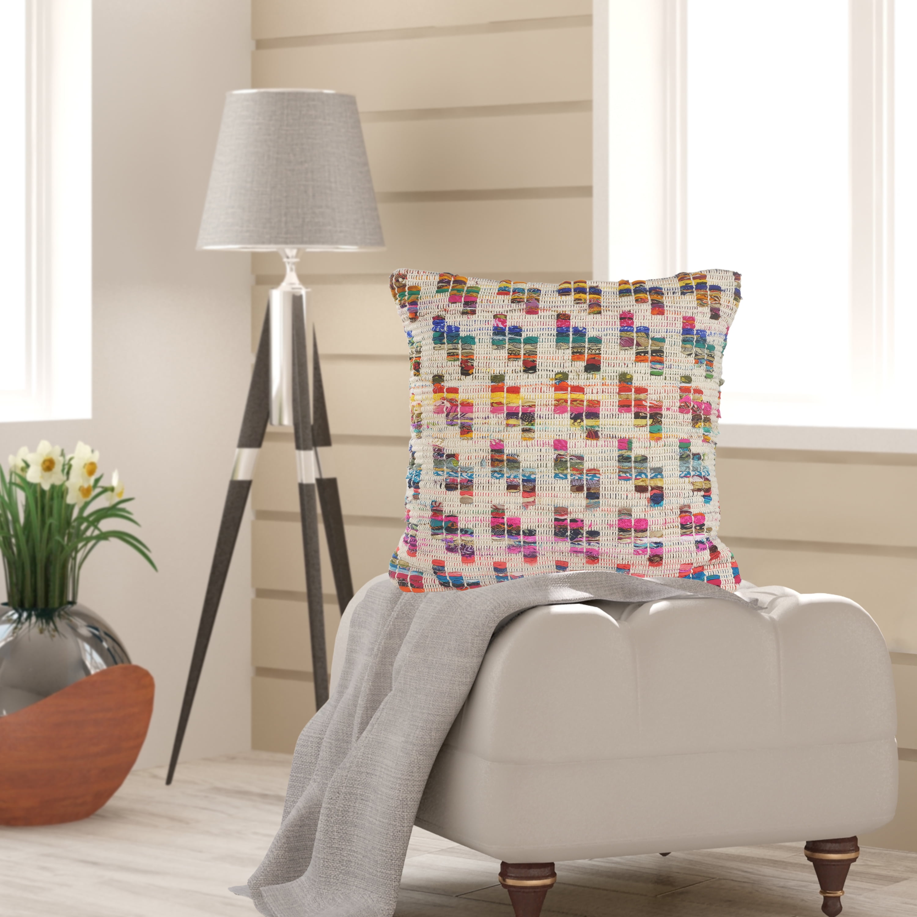 Woven Paths Eclectic Chindi Throw Pillow, 20" x 20", Multi-color