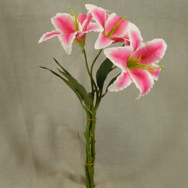 Bundle Of 3, 17 Inch Rubrum Lily On Thick Plastic Stems