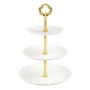 3 Tier Cake Stand, Tiered Serving Cake Stand,Embossed Dessert Stand, Weddings Parties Pastry Serving Tray-White