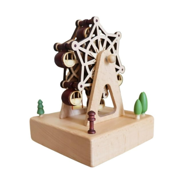 segolike Boîte à Musique en Bois Jouet Base Carrée Centre de Table pour Salon Chambre Femmes Roue Ciel