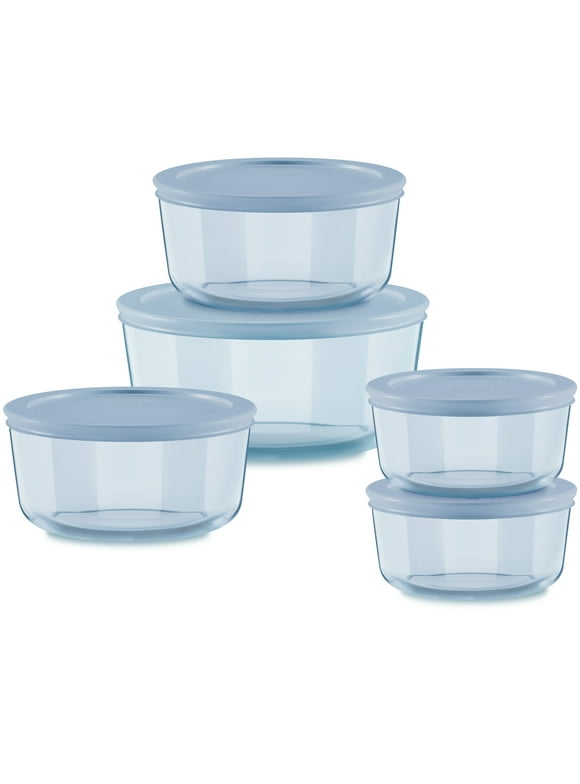 Pyrex Simply Store Tinted 10-Piece Round Glass Storage Set with 2c/4c/7c and Airtight Lids, Blue