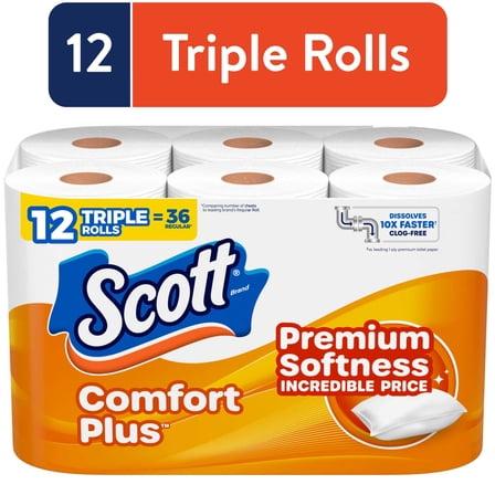 Scott ComfortPlus Toilet Paper, 12 Triple Rolls