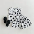 thumbnail image 4 of Likimi Toddler Kids Girls Outfit Set Print Crewneck Short Sleeve Tees Shorts Set Casual Comfortable Soft Spring Summer Clothing Set Size 3-4 Years Black, 4 of 9